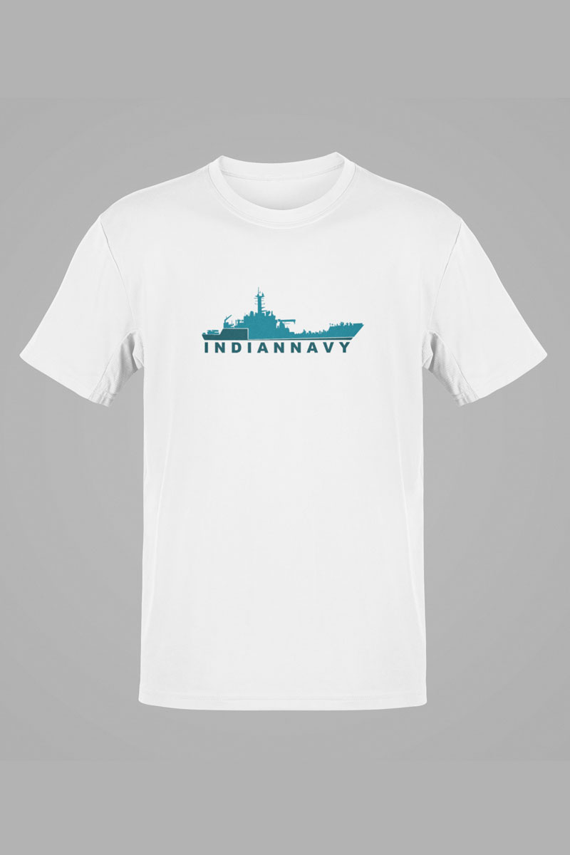 White Crew Neck T-Shirt – “INDIAN NAVY” Stealth Edition