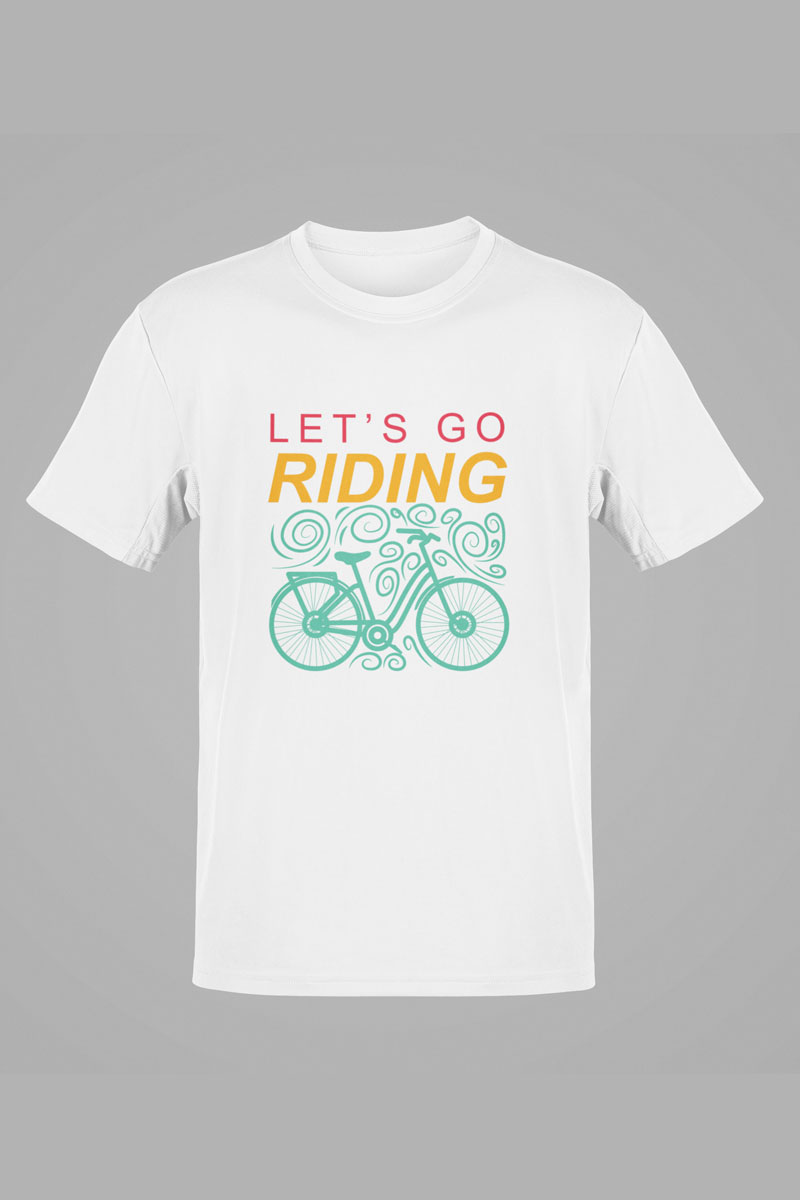 White Classic Fit Cycling T-Shirt – “Let’s Go Riding” Swirl Edition