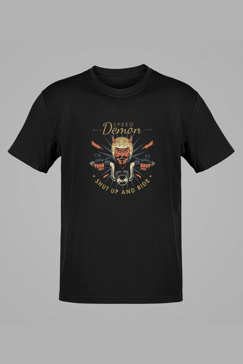 Black Classic Fit Moto T-Shirt – “Speed Demon: Shut Up and Ride” Edition