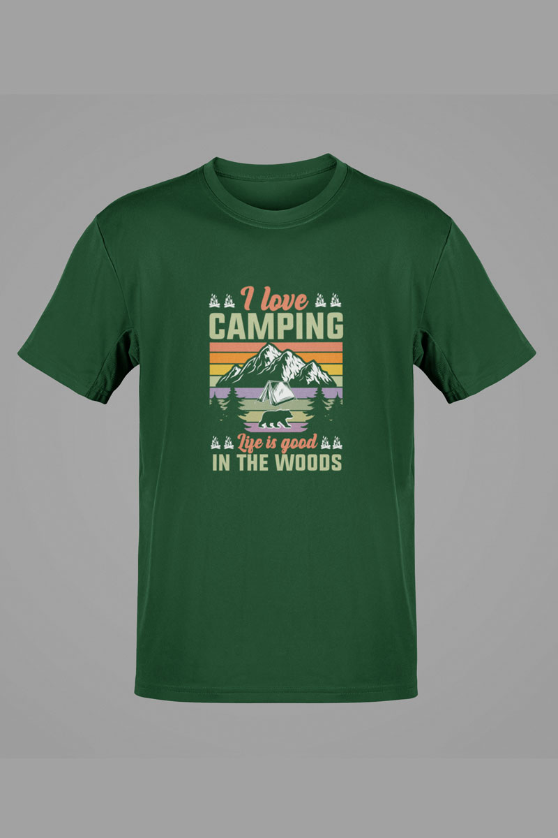 Bottle Green Classic Fit T-Shirt – “I Love Camping: Life Is Good in the Woods” Edition
