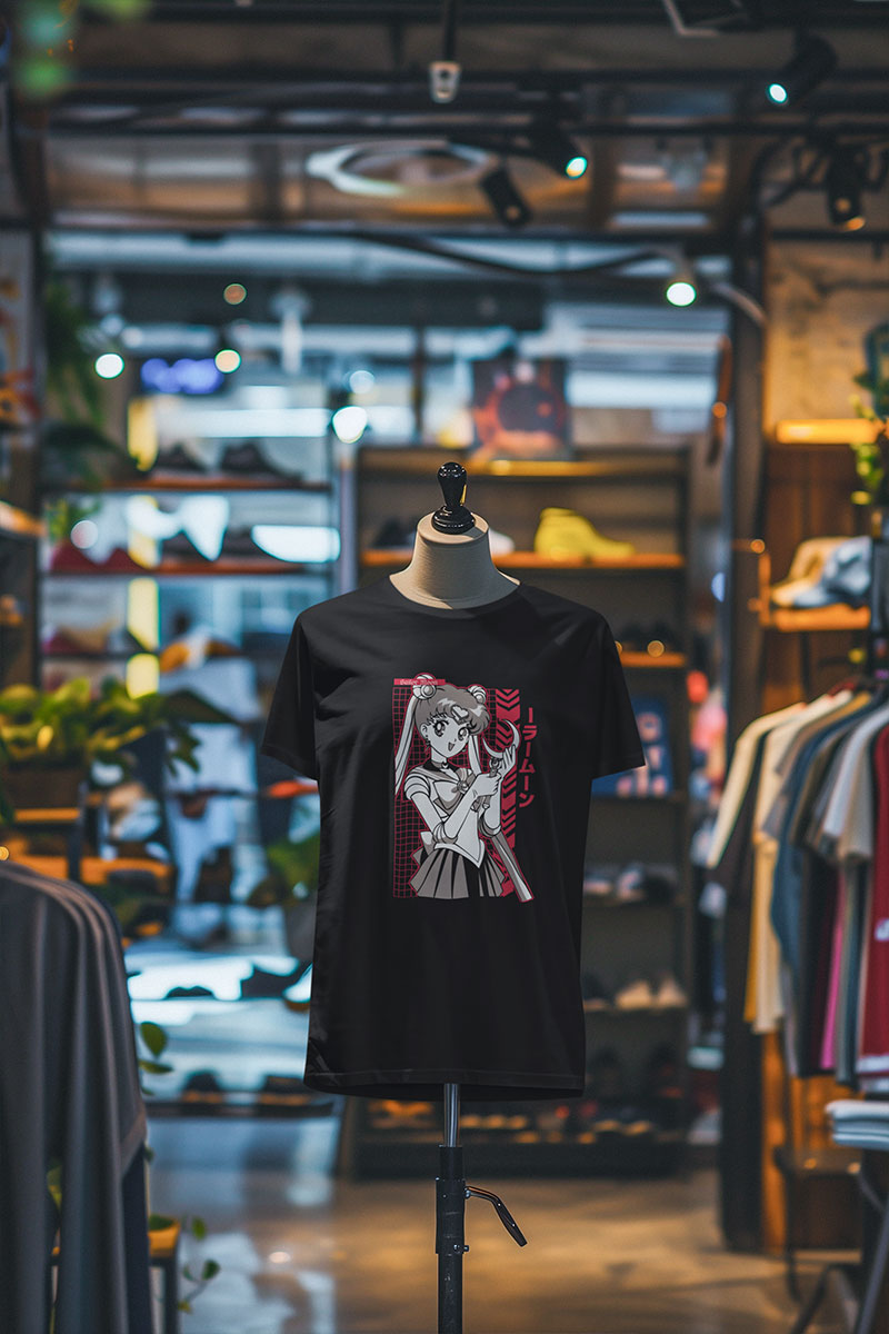 Sailor Moon Retro Grid Black Tee