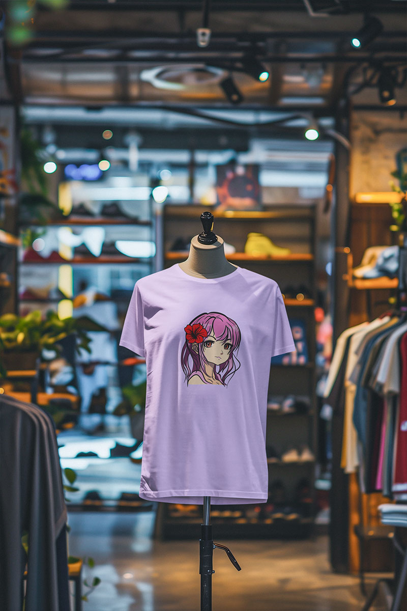 Hibiscus Beauty Women Manga T-Shirt Lavander